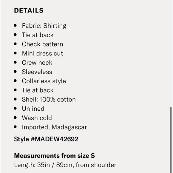 Madewell Gingham Checked Tie-Back Crew Neck Sleeveless Cotton Dress (NWT) - Picture 7 of 8